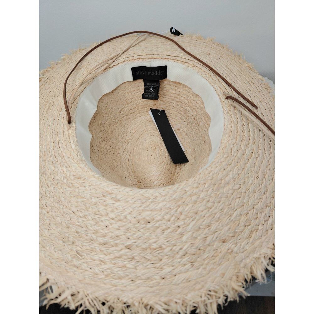 Steve Madden Embellished Straw Sun Hat Frayed Wide Brim Jeweled Boho Beach O/S - Picture 9 of 13
